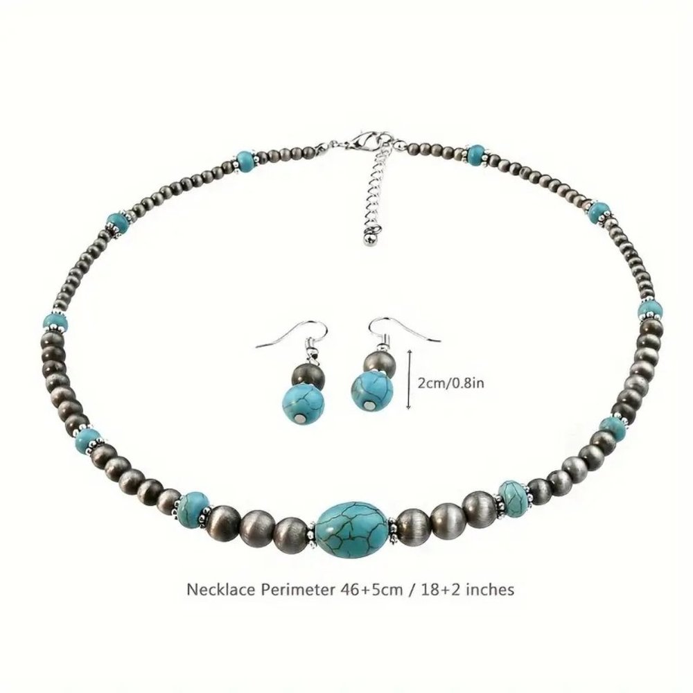 NEW Southwestern Faux Turquoise and Navajo Bead Necklace and Earring Set - Picture 4 of 4